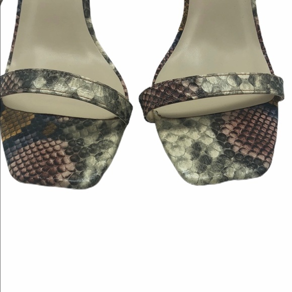 Anne Michelle Snakeskin Print Square Toe Ankle Strap Stiletto Heels Multi 8.5 - Picture 3 of 5